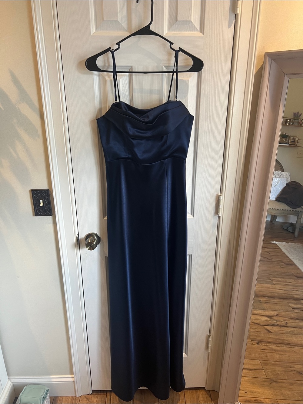 Birdy Grey Navy Satin Strapless Cowl Slip Dress